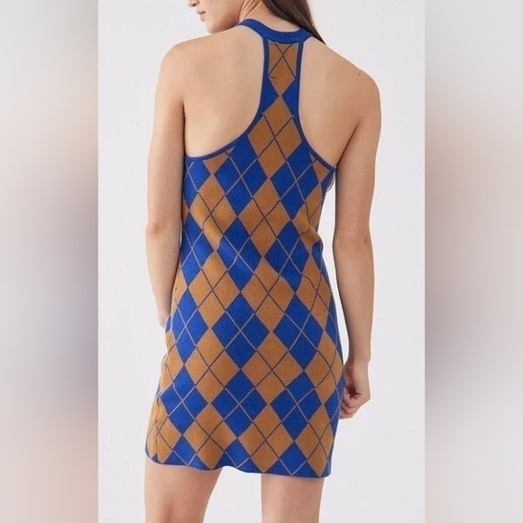 Urban Outfitters Charlie Argyle Knit Mini Dress Sz Small - Picture 3 of 7